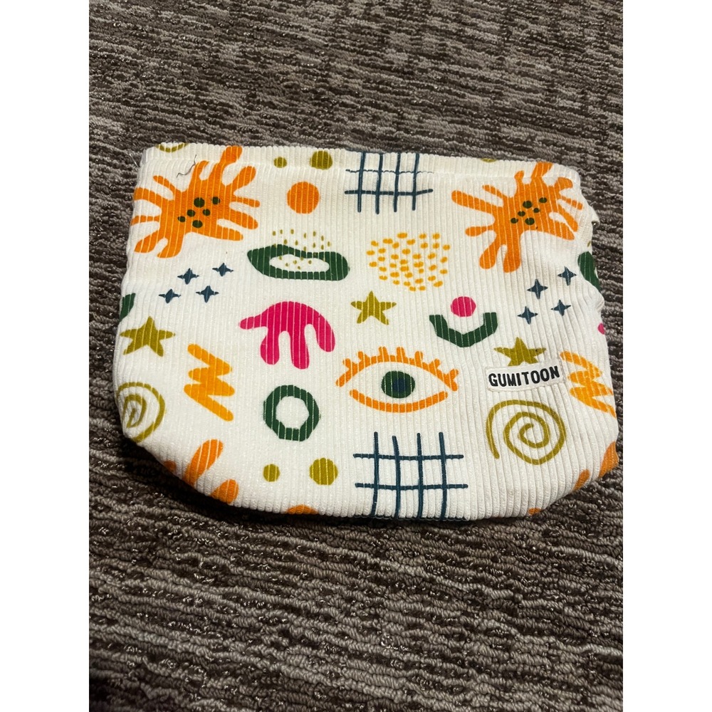 Gumitoon Corduroy Pouch Multi Color Doodle Print Makeup Stationery Travel Bag